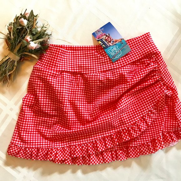 NEW Lime Ricki Red Gingham Swim Skirt XS: Modest w/attached swim bottoms - Picture 1 of 8